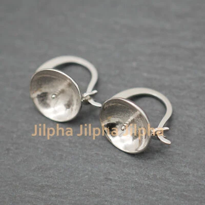 Hinged Hoop Concave Cup Peg Round Half Drilled Pearl Sterling Silver A5331 - Image 1 of 4