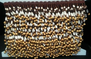 BEADED FRINGE TRIM ( PER 3 YARDS )  BROWN /OF WHITE/GOLD 1.75" LONG - Picture 1 of 3
