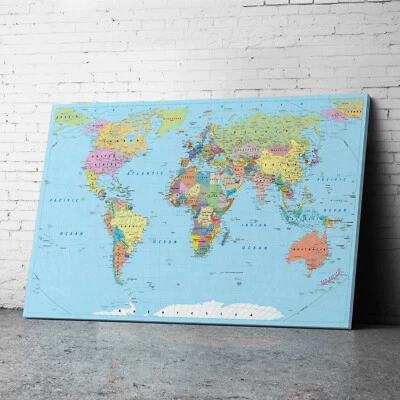 Large Framed Blue Green Map Of the World  Map Of World Canvas Prints Wall Art - Image 1 of 4