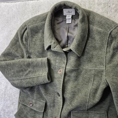 LL Bean Wool Blend Coat Womens PL Green Button Up Equestrian Barn Outdoor Mature - Image 1 of 4