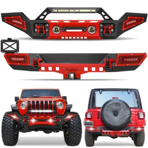 Front / Rear Bumper w/Winch Plate & LED Light for 2007-2018 Jeep Wrangler JK JKU - Picture 1 of 17