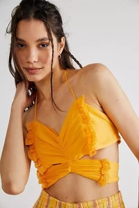 Free People Endless Summer  Fly Away Halter Cropped Top Smocked Ruffle M 262149 - Picture 1 of 7
