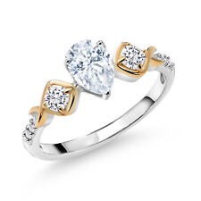 925 Sterling Silver and 10K Yellow Gold White Moissanite and White Lab Grown
