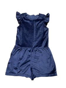 GAP Kids Girls Velvet Short Sleeve Romper  Size 8 Navy Blue Short Ruffle Sleeves - Picture 1 of 13