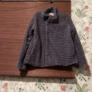 Patagonia Pelage Jacket Women Size L  Gray Fleece Faux Fur Full Zip Fuzzy w Snap - Picture 1 of 5