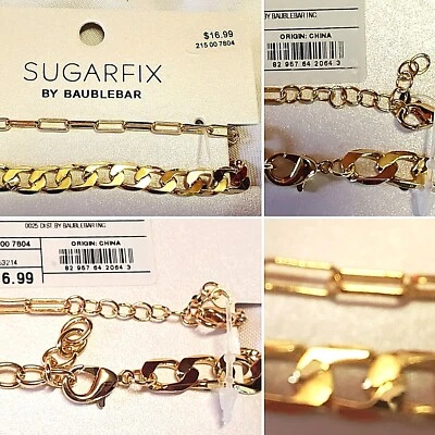 SUGARFIX BY BAUBLEBAR GOLD LINK CHAIN BRACELET 2 PC SET NICKEL FREE NEW SEALED - Image 1 of 4