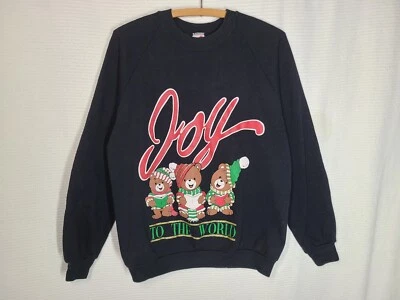 Vtg 90s Holiday Sweatshirt L Jerzees USA Black 5050 Christmas Puff Paint Glitter - Image 1 of 4