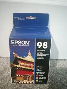 Epson 98 High Capacity 6 Pack Ink Cartridge Black & Color T098120-BCS Exp 2021 - Picture 1 of 6