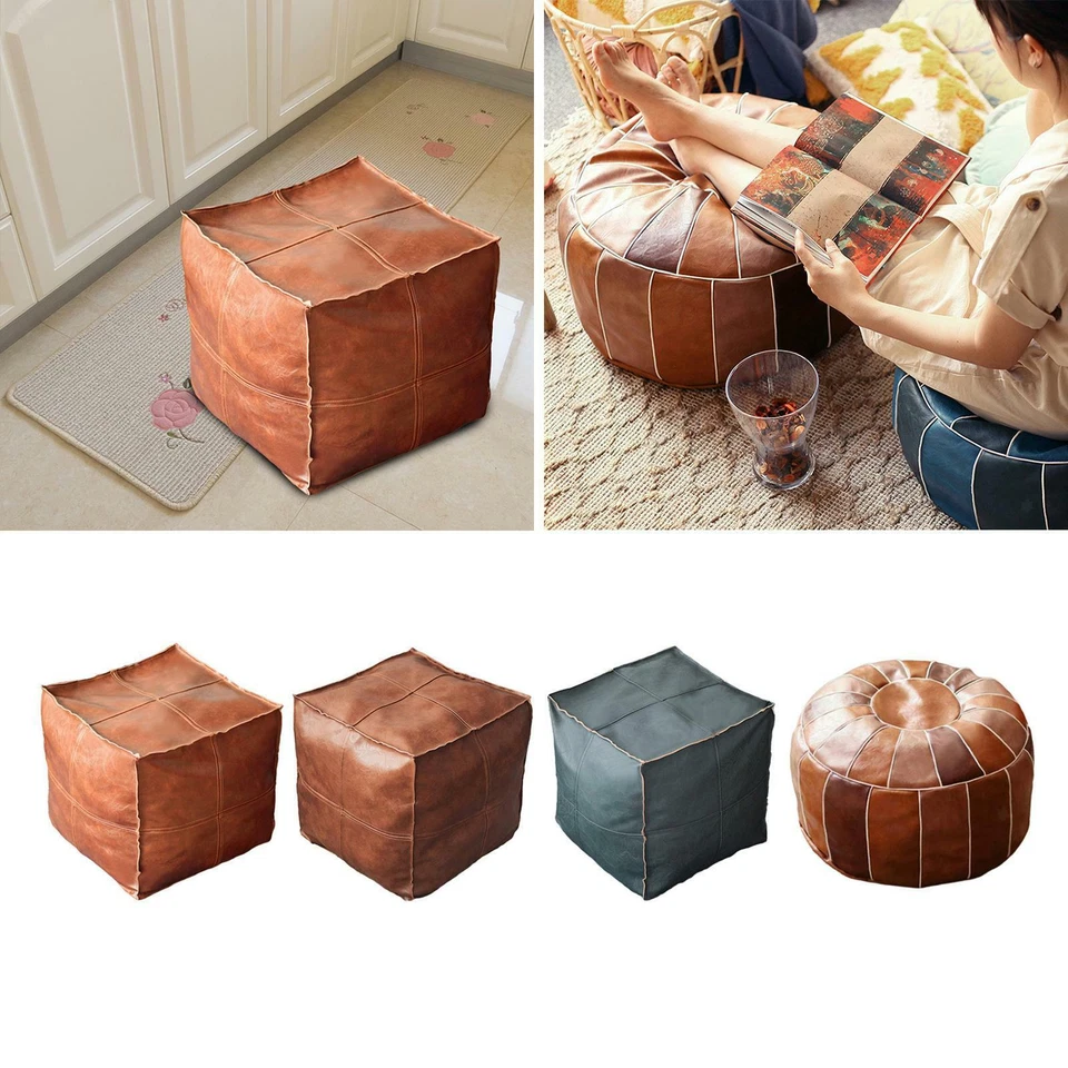 PU Leather   Pouf Cover Footstool Storage Ottoman Handmade Bohemian - Image 1 of 1
