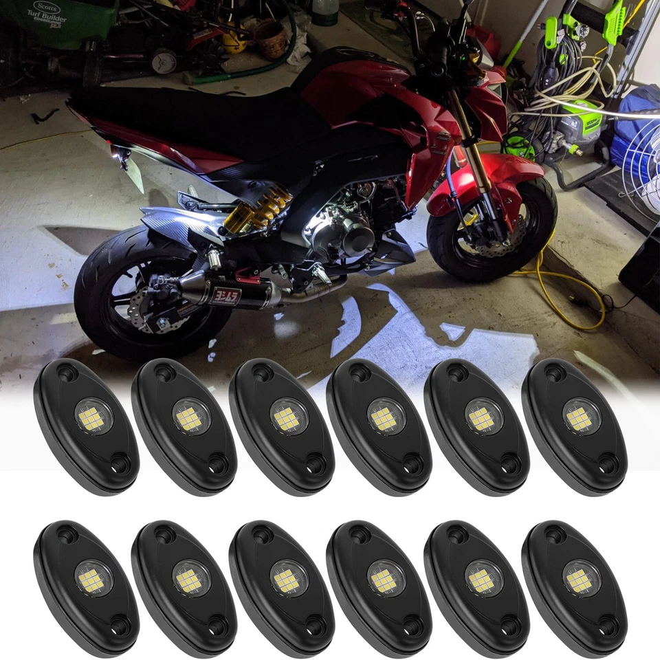 For Kawasaki Z125 Pro Z400 Z750 Z800 Z900 Z1000 White 12 Pods LED Rock Light Kit - Image 1 of 4