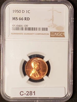 1950 D LINCOLN CENT NGC MS 66 RD - Image 1 of 2