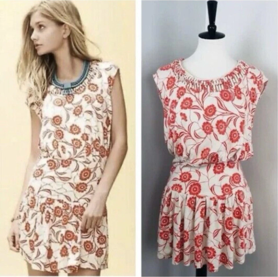 Vestido Leifnotes Anthropologie Stellata bege coral estampa floral tamanho P blusa - Imagem 1 de 4