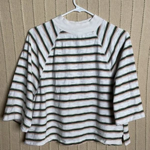 Universal Thread Shirt Womens Large Beige Green Brown Boxy Mock Neck Office Easy - Picture 1 of 13