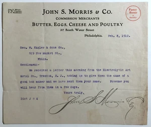 Antique Letterhead John S Morris Co Butter Eggs Cheese Poultry Philadelphia 1912 - Picture 1 of 2