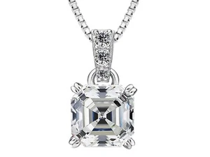 NANA Jewels Asscher Cut CZ Simulated Diamond Solitaire Necklace Sterling Silver - Picture 1 of 12