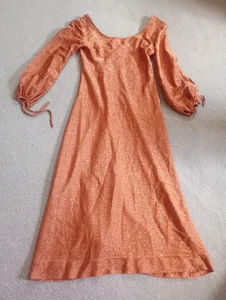 VINTAGE 1960S-1970S SIZE S/M BRONZE GLITTER BROWN DRESS HIPPY RETRO FLOATY PARTY - Picture 1 of 12