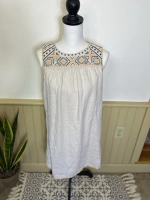 C&C California 100% Linen Embroidered Boho Shift Dress Cream S Beach Vacation - Image 1 of 4