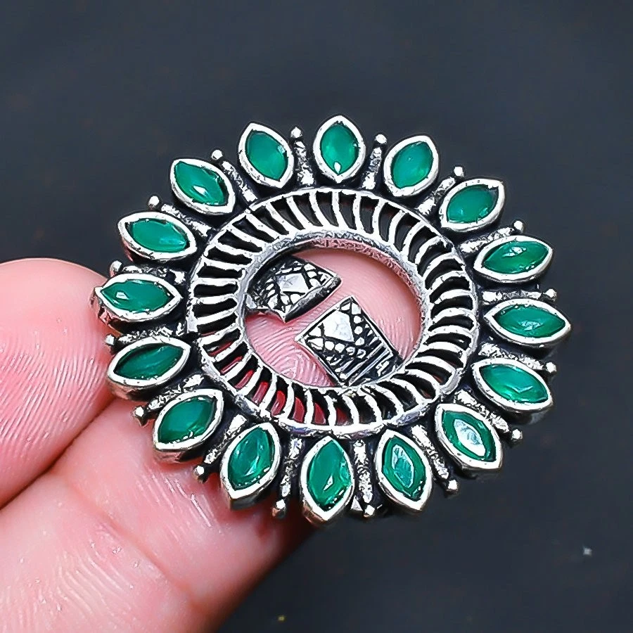 Anillo de joyería hecho a mano con piedras preciosas de ónix verde talla 6,5 de EE. UU. Foto 1 de 1