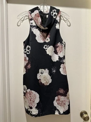 NWT Keepsake The Label In The Silence Mini Dress Black W Floral Cowlneck  XS  - Image 1 of 4