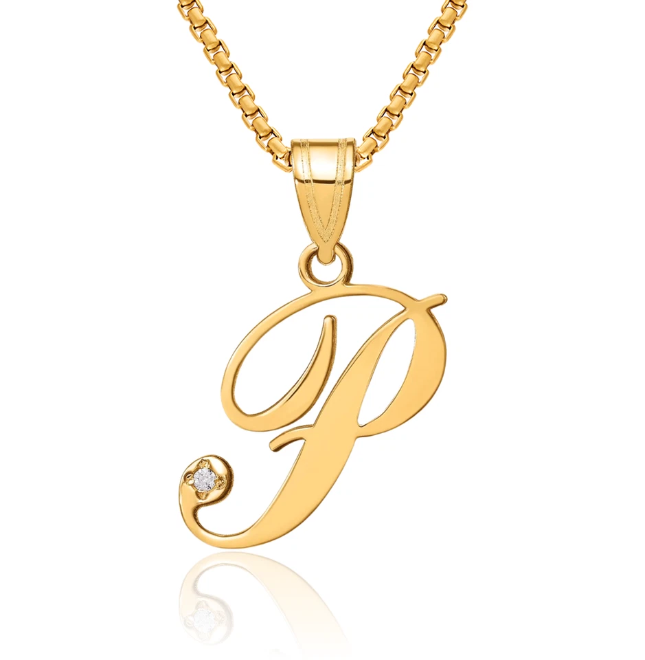 Collar de diamantes con inicial letra P de oro amarillo macizo de 14K Foto 1 de 1