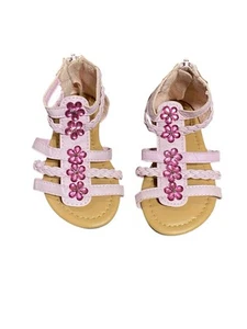 Pink Dress Sandals With Pink Flowers Babies Toddlers Size 2 - Picture 1 of 5