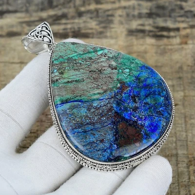 Azzurrite Malachite Gemma a Mano 925 Argento Sterling Ciondolo Gioielli Per Gift - Immagine 1 di 4