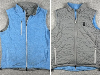 Peter Millar All Day Reversible Full Zip Vest Fleece Quilted Medium Blue Grey - Image 1 of 4