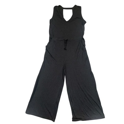 Nuevo con etiquetas Mono Resortwear Negro Cuello en V Recorte Espalda Pierna Ancha Playa Informal Mediano Foto 1 de 4