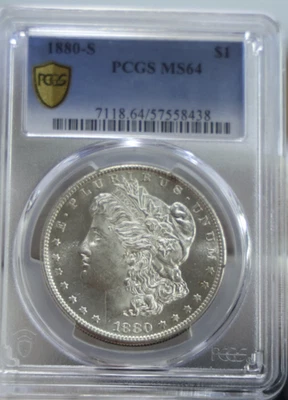 1880 S US Morgan Silver Dollar $1 PCGS MS64 (Lustrous) - Image 1 of 2