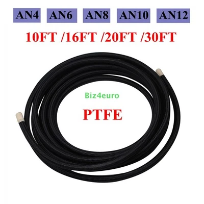 AN4/6/8/10/12 PTFE Nylon Stahlflex Leitung Kraftstoff Öl Benzin Schlauch Schwarz - Bild 1 von 4