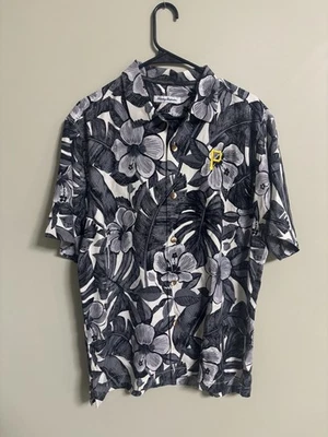 Tommy Bahama Pittsburgh Pirates Floral Hawaiian Shirt Size Medium 100% Silk New - Image 1 of 4