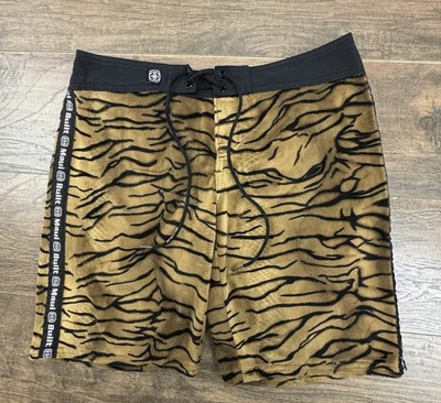 Maui Built Board Shorts Mens Sz 7/32 Brown Tiger Print Faux Fur Swim Trunks USA - Image 1 of 4
