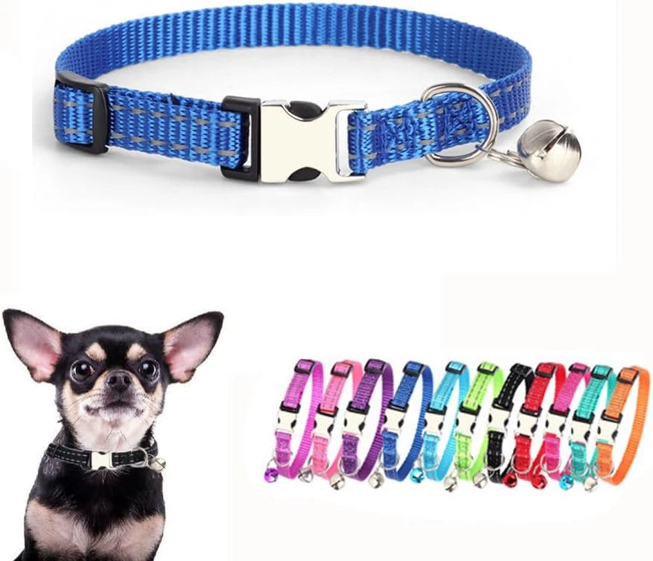 Dog Bell Collar, Reflective Nylon Metal Buckle XS Cat Collars for Tiny Pet Male - Image 1 of 4