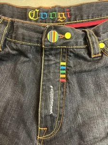 Coogi Denim Jeans Men's 42x34 Rainbow Rasta Embroidered Pocket Colorful Hip Hop - Picture 1 of 5