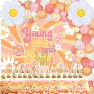 Cheereveal Young Wild and Three Decorations Girl Three Groovy Birthday Decora... - Picture 1 of 6