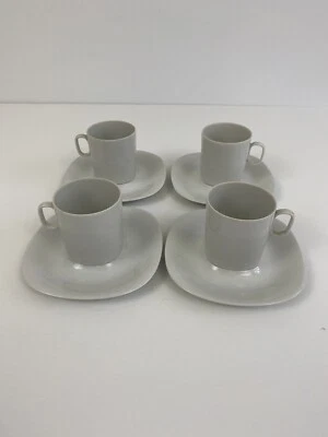 Block Langenthal Transition White Set Of 4 Coffee/Tea Flat Cups & Saucers  /rc - Image 1 of 4