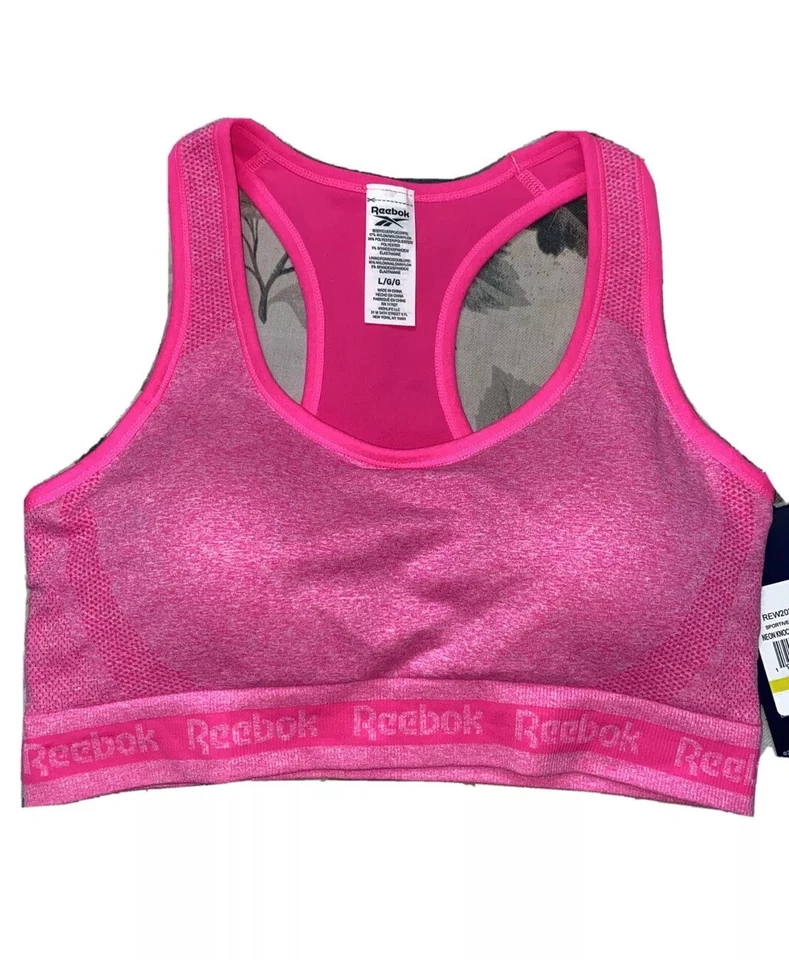 Reebok Sport Seamless Neon Knock￼ out Pink￼ Bra Medium Retail