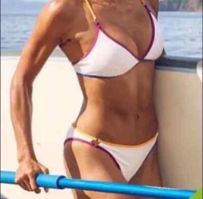 NWT Athleta White Bikini Swim Bottom Lrg Multi Color Low Rise Kapalua - Image 1 of 4