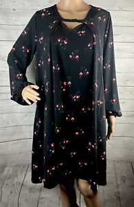 Love Hanna Trapez Kleid Medium schwarz rosa grün Blumen langarm leicht - Bild 1 von 12