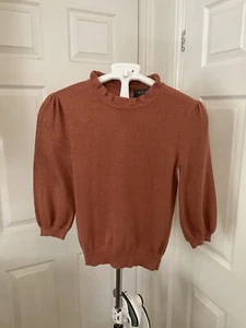 Wyse London Jumper Top Glitter Peach Size 1 UK 8 Ruffle Neck 3/4 Sleeve Design - Picture 1 of 8