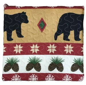 Virah Bella BLACK Winter Bear Primitive 3pc King QUILT SET: CABIN WILDLIFE WOODS - Picture 1 of 23