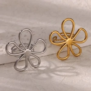 Hollow Floral Open Ring 18K Gold Plated Flower Band for Women & Men - Picture 1 of 10