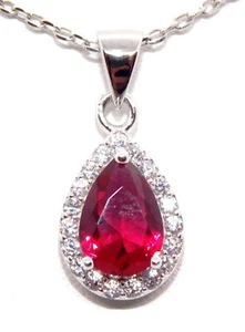Sterling Silver Ruby And Diamond 2ct Necklace Free Box - Picture 1 of 5