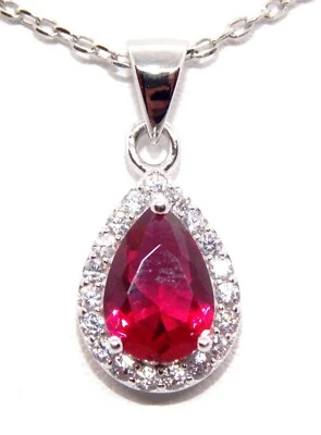 Sterling Silver Ruby And Diamond 2ct Necklace Free Box - Image 1 of 4