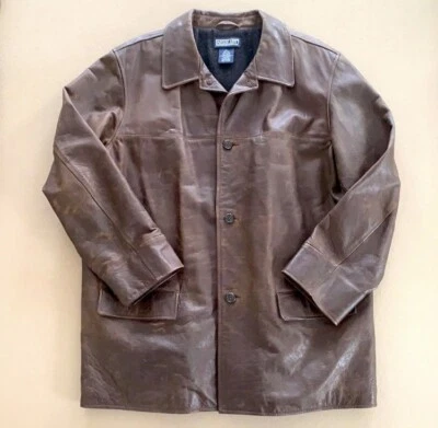 Blazer Abrigo Chaqueta De Colección Lands End Hombres Cuero Marrón Forrado Lana Extra Grande XL Foto 1 de 4