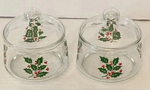 2er Set Vintage Indiana Glas Weihnachten Stechpalme Snack Gläser mit Deckel EUC Retro - Bild 1 von 9