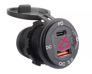 caricabatterie USB 12V/24 presa accendisigari porta USB + PD display voltmetro - Foto 1 di 5