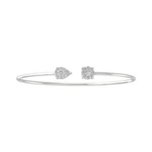 14k White Gold Lab Grown Diamond Composite Cluster Bangle Bracelet 7.5" - Picture 1 of 5