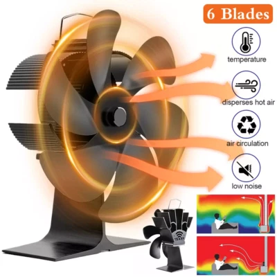 MARKENLOS 6 Flügel Ofenventilator Kaminofen Ventilator Stromloser Lüfter Stove Fan Gebläse