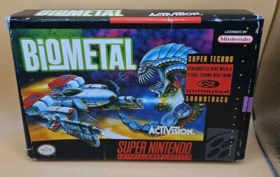 Biometal Super Nintendo SNES autêntico CAIXA manual e inserções com protetor de caixa - Imagem 1 de 4